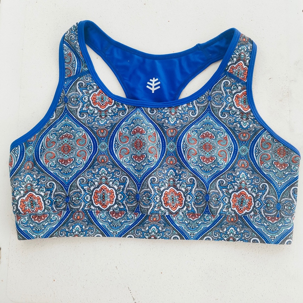 Coolibar Sports Bra Swim Top Blue Paisley